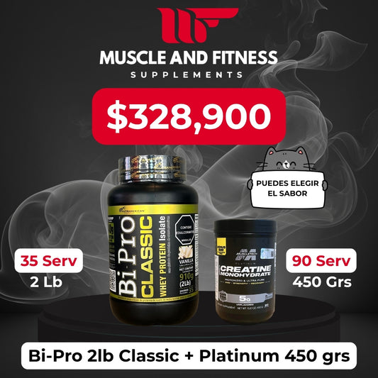 Combo BiPro 2 lb + Creatina Muscletech Platinum 450 g – Aumenta fuerza y masa muscular