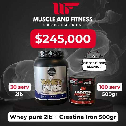 Combo Whey Pure 2 lb + Creatina Iron 500 g – Proteína y Creatina para Masa Muscular