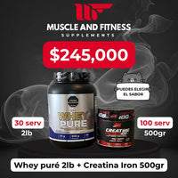 Combo Whey Pure 2 lb + Creatina Iron 500 g – Proteína y Creatina para Masa Muscular