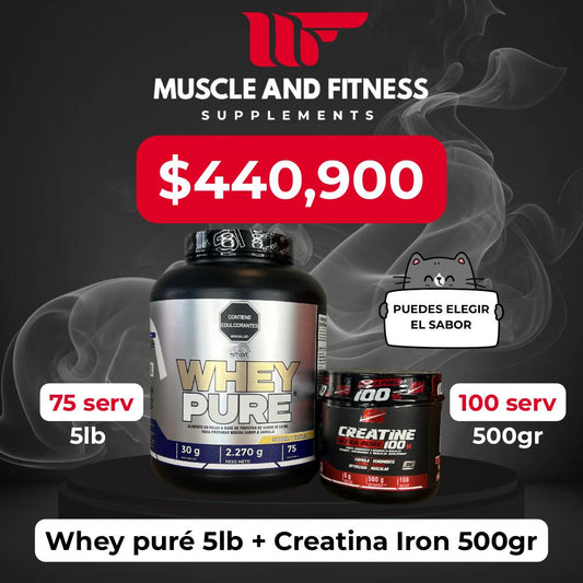 Combo Whey Pure 5 lb + Creatina Iron 500 g | Proteína + Creatina