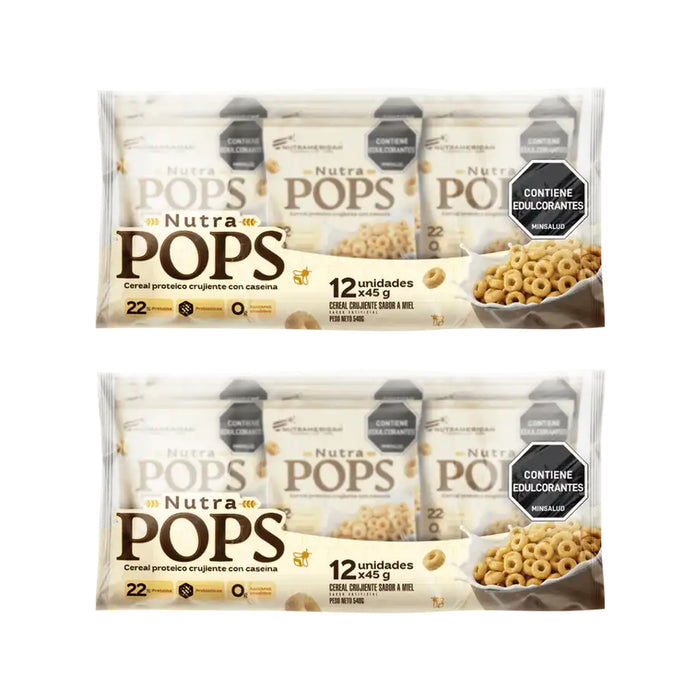 Combo 2 cereales proteicos Megaplex Nutra Pops packs de 12 unidades de 45 g